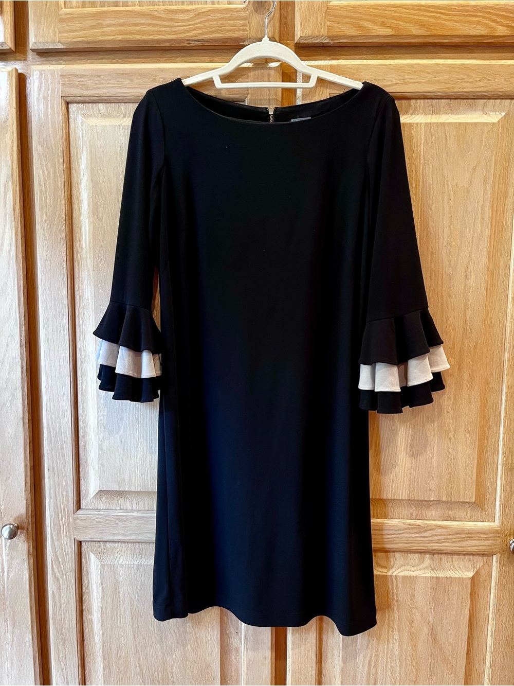 Gabby Skye Black Midi Dress with White Contrast Ruffle Sleeves